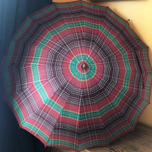 Vintage 1930s 1940s Umbrella Plaid Wooden Antique